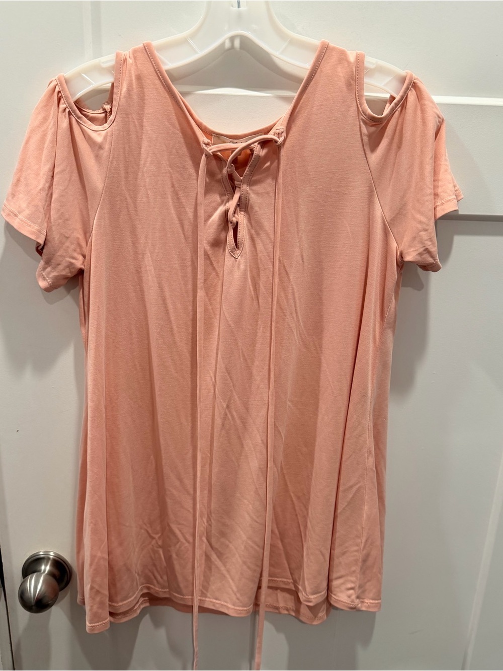 Andrée by Unit Peach Cold Shoulder Lace Up Top Small Boho Tunic Blouse